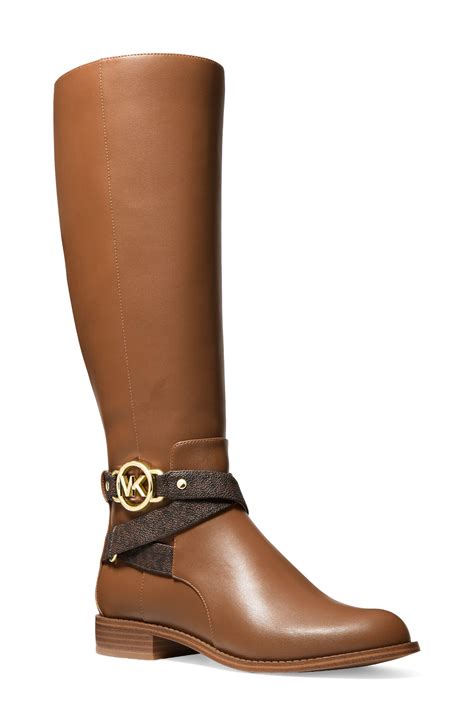 michael kors brown leather round toe buckle high boot|Michael Kors wedge ankle boots.